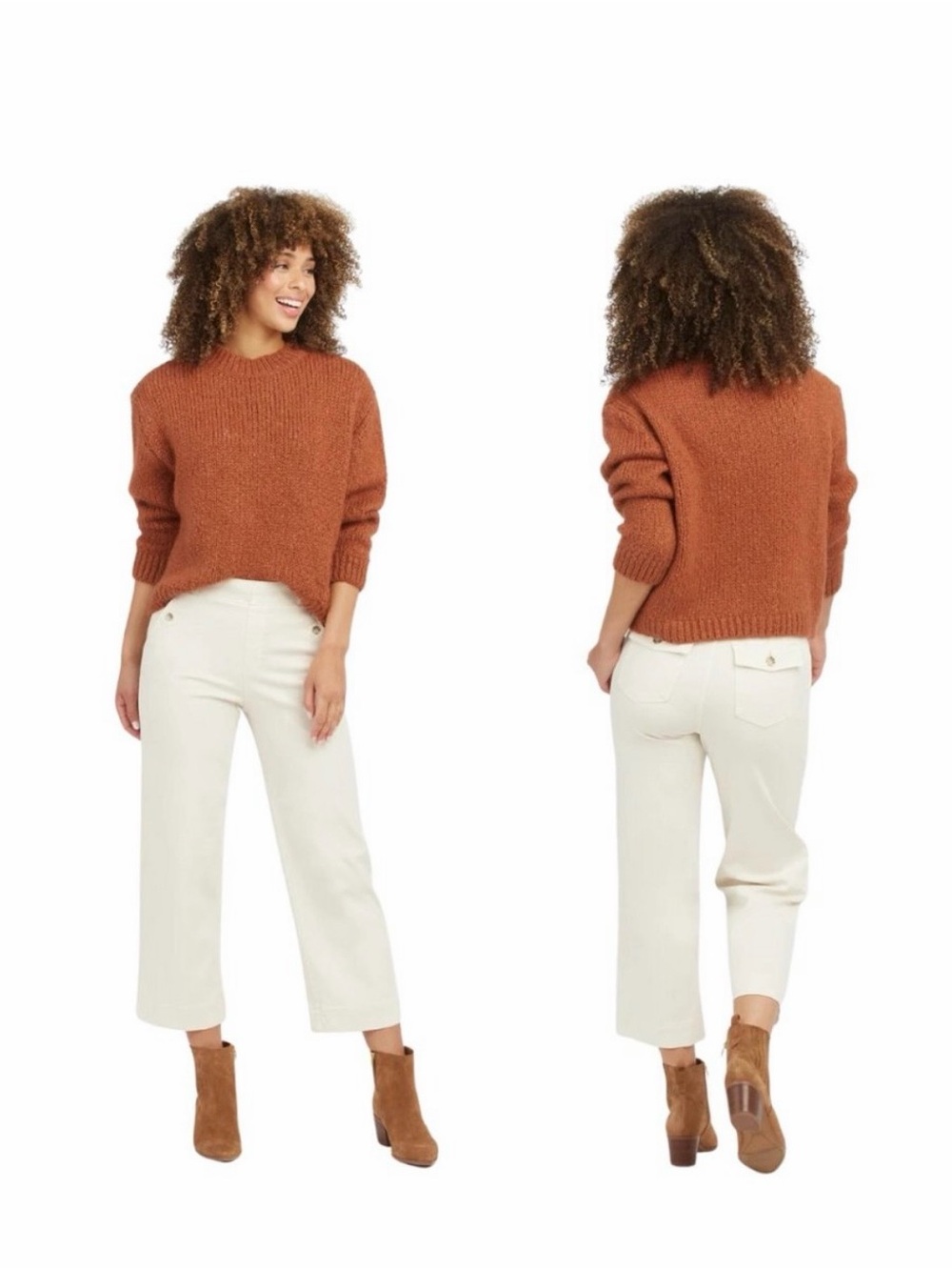 SPANX Stretch Twill Cropped Wide Leg Pant, Parchment (Light Cream) S (2-4)